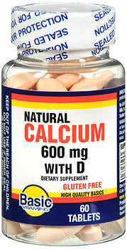 Basic Vitamins Natural Calcium 600 mg with D - 60 Tablets