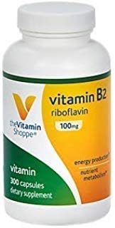 The Vitamin Shoppe Vitamin B2 (Riboflavin) 100mg - Energy Production & Nutrient Metabolism Support Supplement, Essential B Vitamin - Once Daily, Gluten Free (300 Capsules)