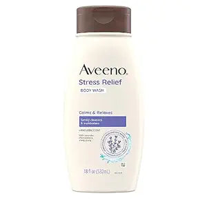 Aveeno Stress Relief Body Wash with Soothing Oat & Lavender Scent for Sensitive Skin, Moisturizing Shower Wash Gently Cleanses & Helps You Feel Calm & Relaxed, Sulfate-Free, 18 fl. Oz