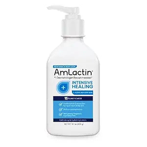 AmLactin Intensive Healing Body Lotion for Dry Skin ·14.1 oz Pump Bottle ·2-in-1 Exfoliator & Moisturizer with Ceramides & 15% Lactic Acid for Relief from Dry Skin  