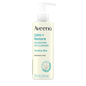 Aveeno Calm + Restore Facial Cleanser for Sensitive Skin, Hydrating Gentle Milky Face Cleanser with Nourishing Oat and Feverfew, Hypoallergenic Formula, Fragrance Free, 7.8 FL OZ