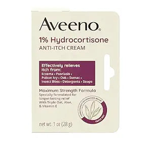 Aveeno Maximum Strength 1% Hydrocortisone Anti-Itch Cream with Pure Oat Essence, Triple Oat Complex, Aloe & Vitamin E, for Itch, Rash & Redness Relief, 1 oz 
