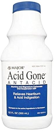 Major Pharmaceuticals 264978 Acid Gone Antacid Liquid, Compare to Gaviscon, 12 oz. Volume, Spearmint, Light-Green