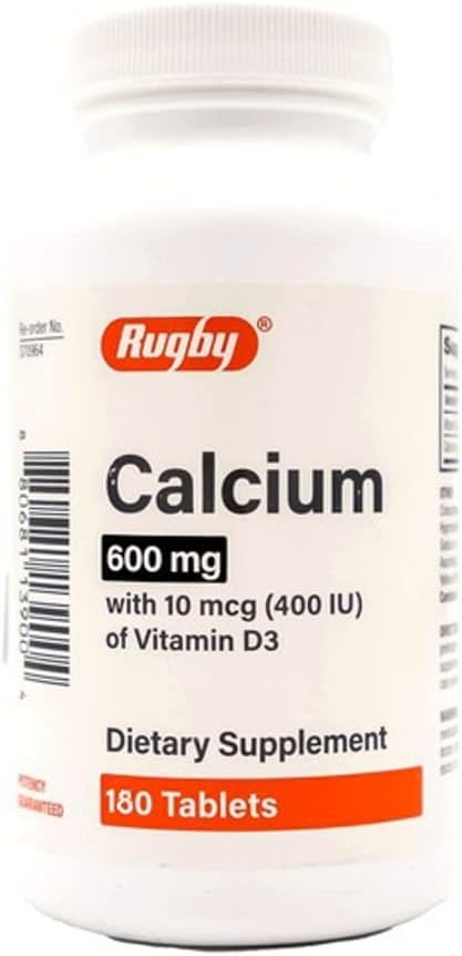 Rugby Calcium 600 mg with Vitamin D3, 180 Tablets