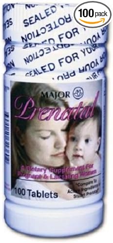 Major Prenatal Vitamins, 100 Tabs, Dietary Suppliement for Pregnant & Lactating Women - Compare to Stuart Prenatal by Major Pharmaceuticals