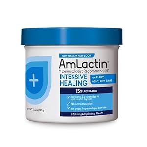 AmLactin Intensive Healing Body Cream ·12 oz Tub ·2-in-1 Exfoliator and Moisturizer for Dry Skin with 15% Lactic Acid and Ceramides for 24-Hour Moisturization