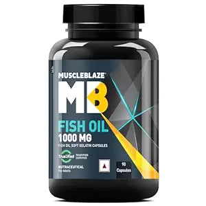 MuscleBlaze Omega 3 Fish Oil, 90 Capsules | Trustified Certified for Accuracy & Purity, 1000mg Omega 3 with 180mg EPA & 120mg DHA