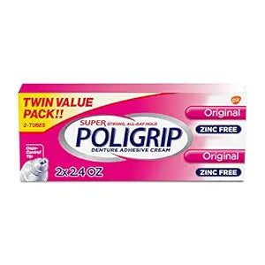 Super Poligrip Original Formula Zinc Free Denture and Partials Adhesive Cream, 2.4 ounce 