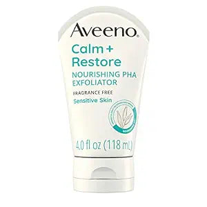 Aveeno Calm + Restore Nourishing PHA Facial Exfoliator Daily for Sensitive Skin, Fragrance-Free & Non-Abrasive Oat Formula to Gently Exfoliate & Cleanse Skin, Hypoallergenic, 4 fl. Oz