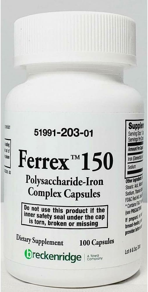 Ferrex 150 Polysaccharide Iron Complex Capsules by Breckenridge - 100 Ea