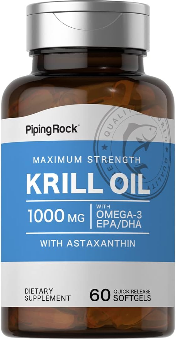 Piping Rock Krill Oil 1000 mg Softgels | 60 Count | with Omega 3, EPA, DHA | Non-GMO, Gluten Free