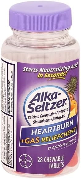 Alka-Seltzer Heartburn + Gas ReliefChews - Relief of Heartburn, Gas, Acid Indigestion, and Sour Stomach - Tropical Punch Flavors - 28 Count