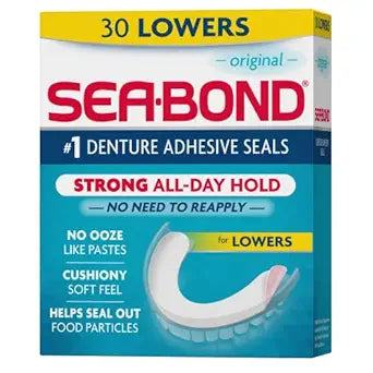 Sea Bond Secure Denture Adhesive Seals, Original Lowers, Zinc-Free, All-Day-Hold, Mess-Free, 30 Count (   1)