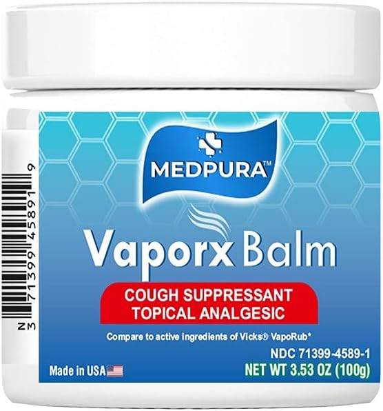 Vaporx Balm Chest Rub Ointment, Relief from Cough, Cold, & Throat Pains Cough Suppressant & Topical Analgesic - 3.53 oz