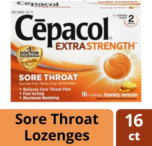 Cepacol Maximum Strength Throat Drop Lozenges, Honey Lemon, 16 Count 