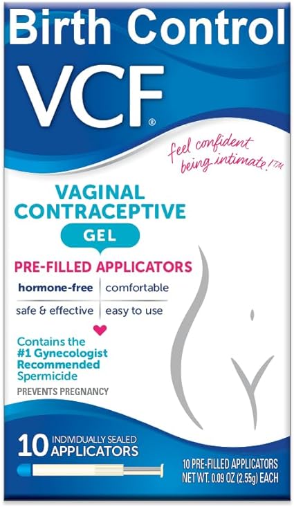 VCF Vaginal Contraceptive Gel Prefilled Applicators with Spermicide, 1 Box of 10 Prevents Pregnancy, Nonoxynol-9 Kills Sperm on Contact, Hormone-Free, Easy to Use, VCF Works Instantly. 10 Total
