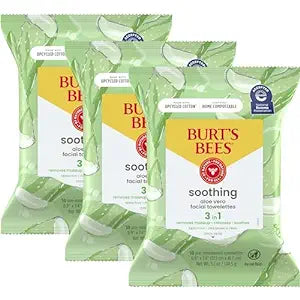 Burt's Bees Aloe Vera Face Wipes, for Sensitive Skin, Soothing Makeup Remover & Facial Cleansing Towelettes, 30 Ct.