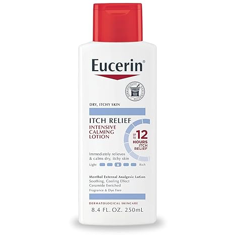 Eucerin Itch Relief Intensive Calming Body Lotion for Dry Itchy Skin, Unscented Lotion with Cooling Menthol and Ceramides, 8.4 Fl Oz Bottle