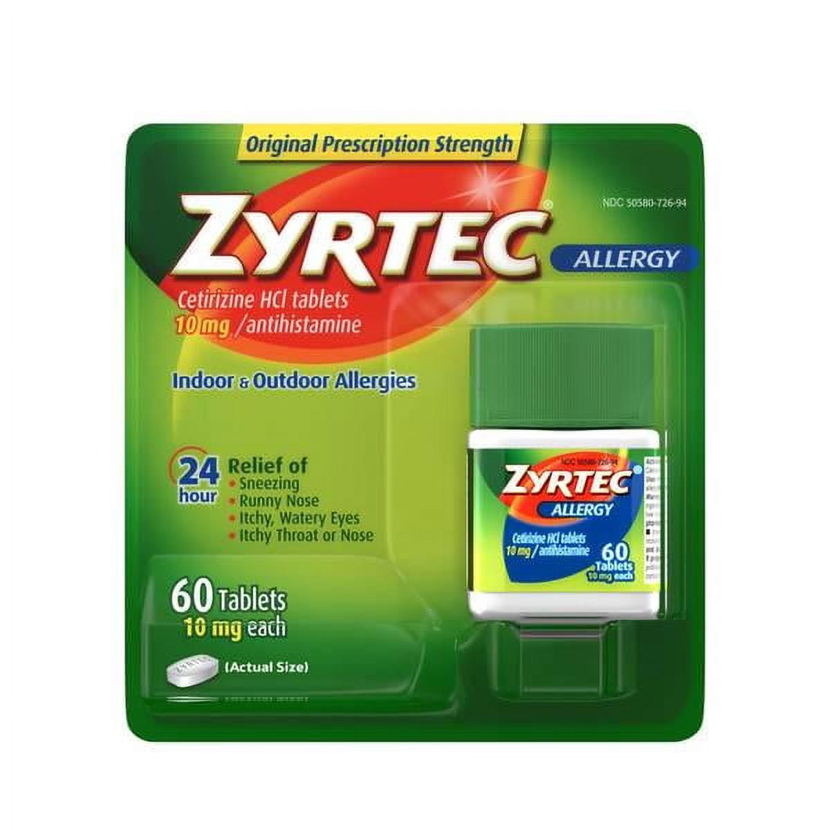 Zyrtec 24 Hour Allergy Relief Tablets, 10 mg Cetirizine HCl Antihistamine Medicine, 60 Count