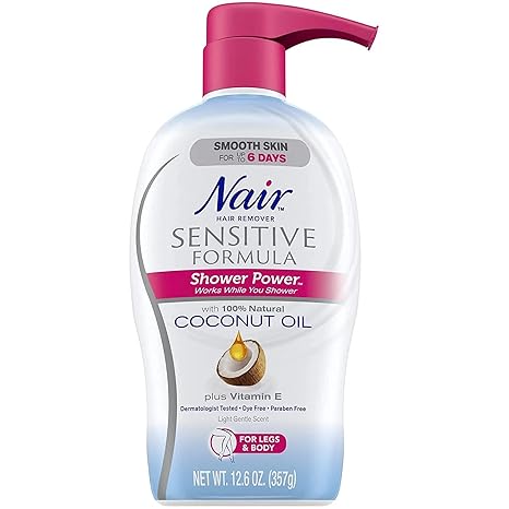 Nair Sensitive Formula Shower Cream Hair Remover with Coconut Oil and Vitamin E, 12.6oz