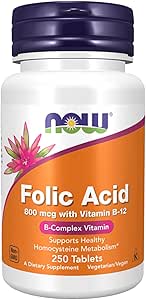 Now Foods Folic Acid with Vitamin B-12 Tablets, , 800mcg, 250ct