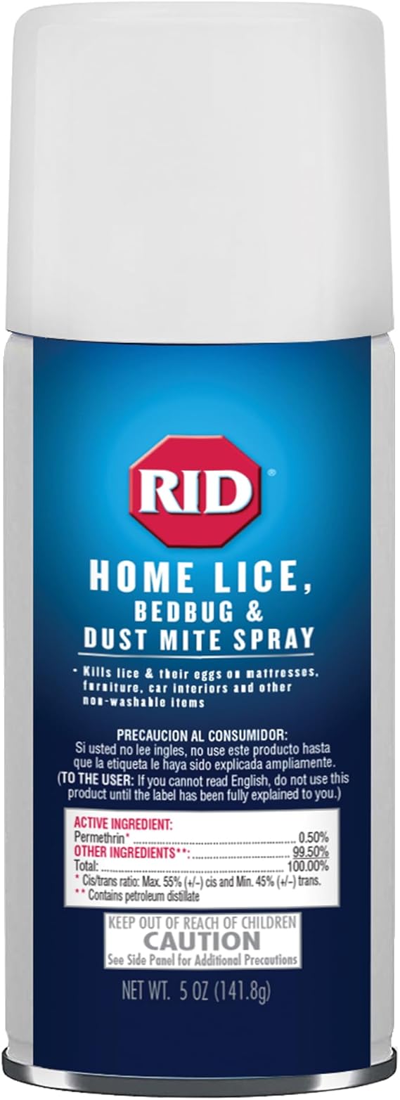 Rid Home Lice Bed Bug Dust Mite Spray for Home Treatment With Permethrin Kills Lice and Lice Eggs on Mattresses Furniture Car Interiors and Other Nonwashable Items Spray Can , 5 Ounce