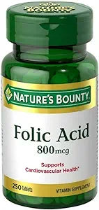 Nature's Bounty Folic Acid 800 mcg Tablets Maximum Strength, 250 Count