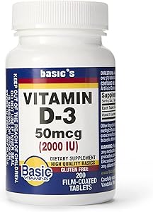 Basic Vitamins Natural Vitamin D-3 2000 IU - 200 Film-Coated Tablets