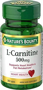 Nature's Bounty L-Carnitine, Supports Heart Health & Fat Metabolism, Amino Acid Supplement, 500 mg, 30 Tablets