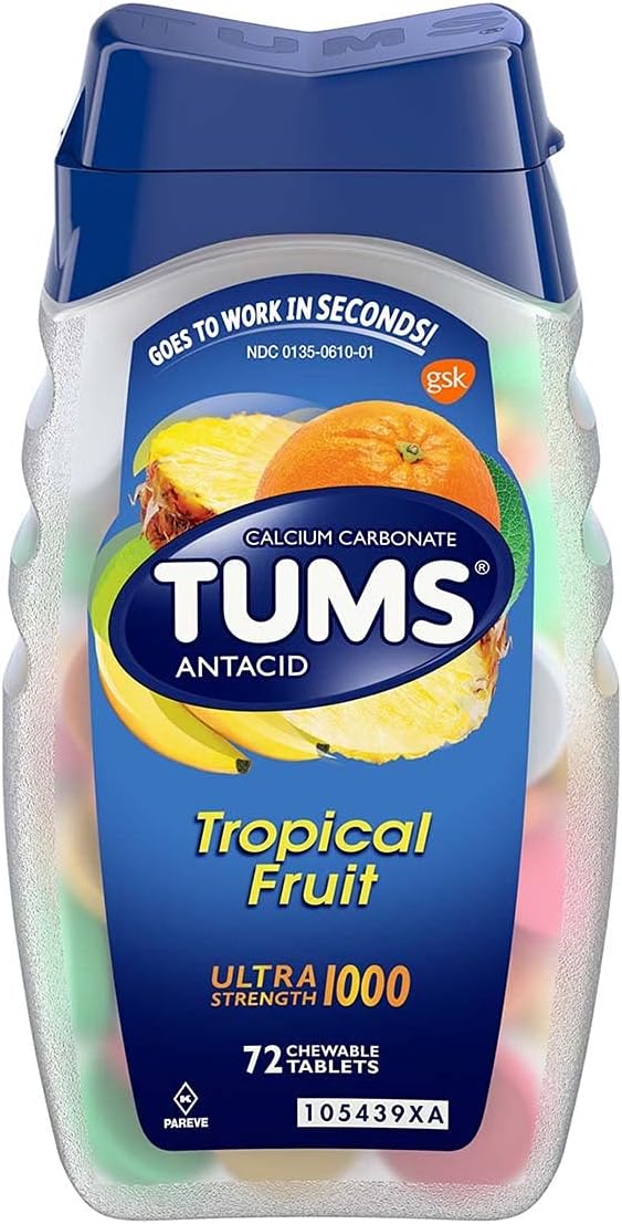 TUMS Ultra Strength 1000 Chewable Tablets Assorted Tropical Fruit - 72 ct