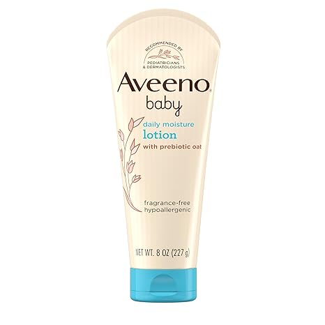 Aveeno Baby Daily Moisture Body Lotion for Sensitive Skin, Hypoallergenic Moisturizing Baby Lotion with Nourishing Oatmeal to Deeply Moisturize Baby's Skin, Fragrance-Free, 8 fl. oz