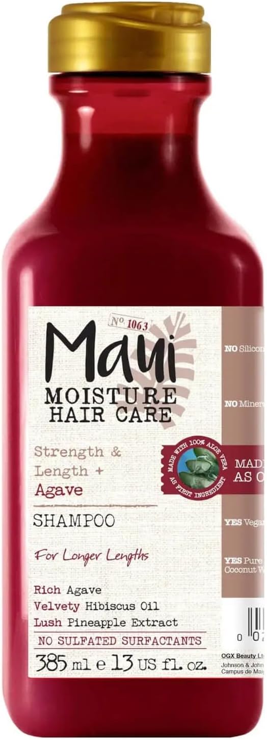 Maui Moisture Strength & Anti-Breakage + Agave Nectar Shampoo,13 Ounce, Rich and Creamy Sulfate Free Shampoo Gentle Enough For Fragile, Damaged Hair, Helps Detangle and Resist Breakage