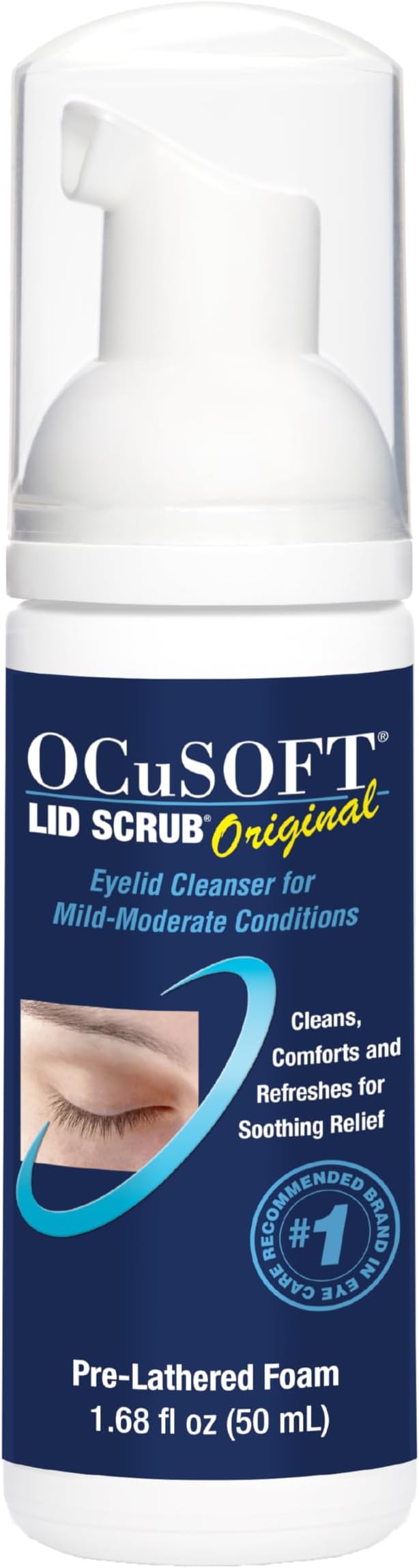 OCuSOFT Lid Scrub Original Foaming Eyelid Cleanser - Mild Instant Foaming Eyelid & Eyelash Cleanser - Daily Eyelid Wash to Remove Oil, Dust, Pollen & Eye Makeup - 1.68 fl oz