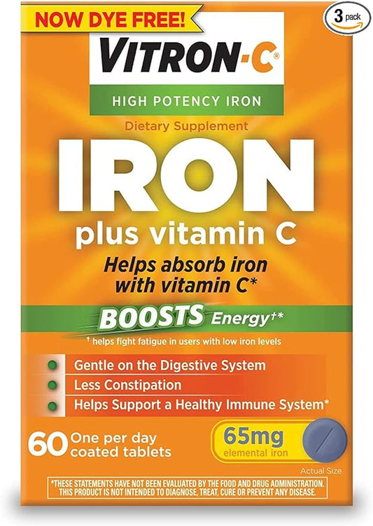 Vitron-C High Potency Iron Supplement with Vitamin C, 60 Count