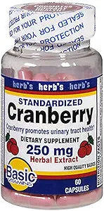 Basic Vitamins Cranberry 250 mg Herbal Extract Capsules - 60 ct