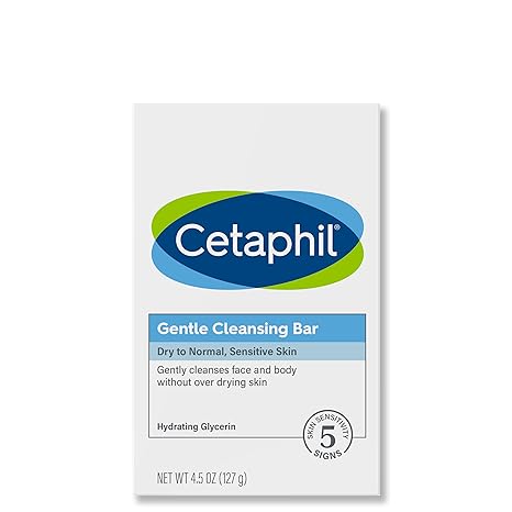 Cetaphil Gentle Cleansing Bar, 4.5 oz Bar , Nourishing Cleansing Bar For Dry, Sensitive Skin, Non-Comedogenic, Dermatologist Recommended Sensitive Skincare Brand