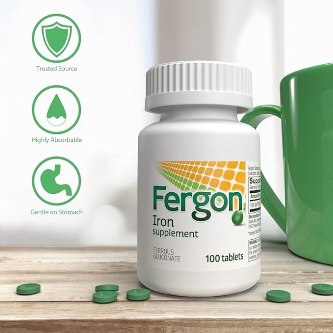 Fergon Hierro de alta potencia altamente soluble y f?il de digerir, 27 mg de hierro, 100 tabletas