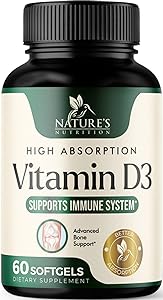 Vitamin D3 Supplement 5000iu (125 mcg) - High Potency, Rapid Absorbtion D3 Softgel - Vitamin D Dietary Supplement for Bone, Teeth, Muscle and Immune Health Support - Non-GMO, Gluten Free - 60 Softgels