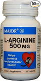 Major L-Arginine 500 mg Dietary Supplement - 50 Tablets