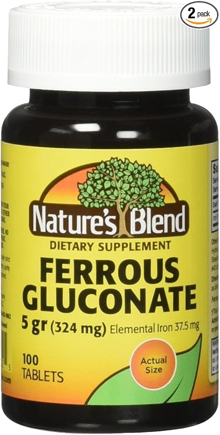 Nature`s Blend Ferrous Gluconate Tablets 324 mg, 100 Count