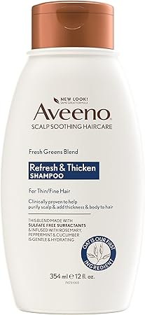 Aveeno, Fresh Greens Blend Sulfate-Free Shampoo with Rosemary, Peppermint & Cucumber to Thicken & Nourish, Clarifying & Volumizing Shampoo for Thin or Fine Hair, Paraben-Free, 12oz