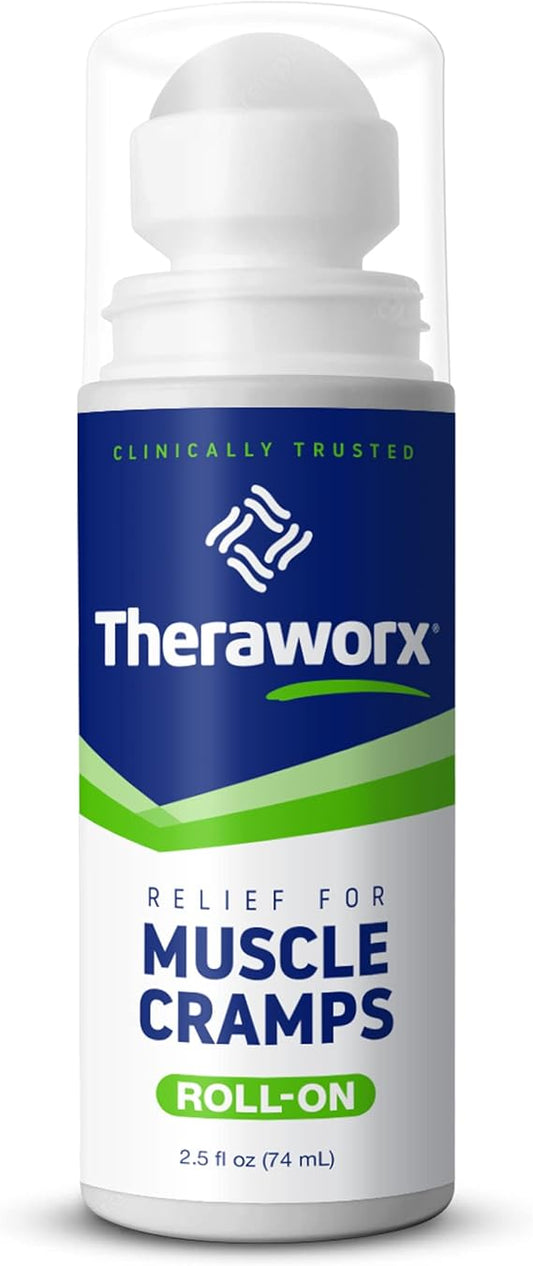 Theraworx Relief for Muscle Cramps Roll-On Fast-Acting Muscle Spasm, Leg Soreness with Magnesium Sulfate - 2.5 oz - 1 Count