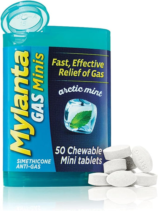 Mylanta Gas Relief Tablets, Mini-Tabs, Mint, 50 Count