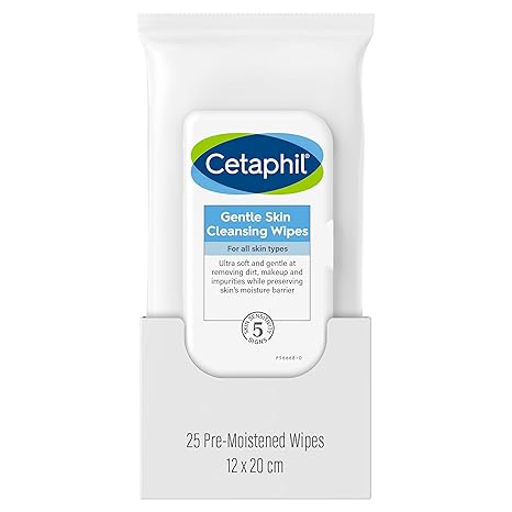 Cetaphil Face and Body Wipes, Gentle Skin Cleansing Cloths, 25 Count, for Dry, Sensitive Skin, Flip Top Closure, Great for the Gym,Travel, in the Car, Hypoallergenic, Fragrance Free