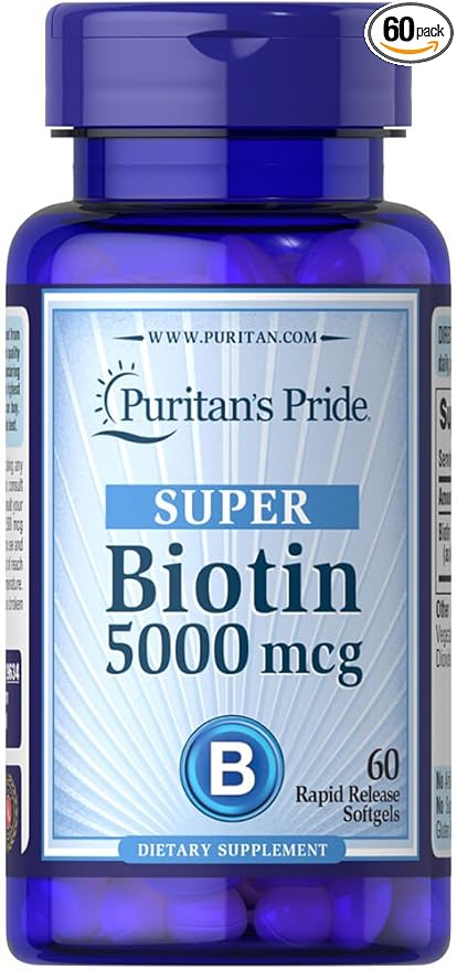 Puritans Pride Biotin 5,000 mcg 60 Softgels Skin Hair Nails