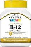 21st Century B-12 5000 mcg, 110 Cherry flavored Sublingual Tablets, 110 Count