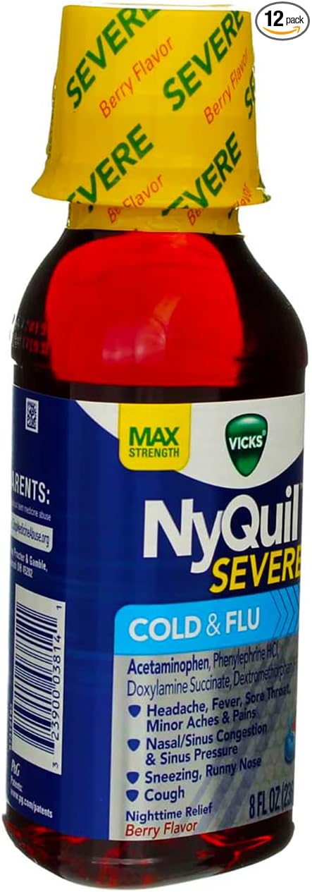 Vicks Nyquil Severe Cold & Flu Nighttime Relief Liquid, Berry, 8 oz