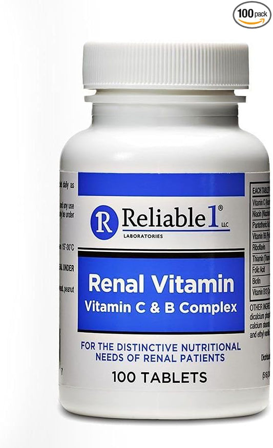 RELIABLE 1 LABORATORIES Renal Vitamin C & B Complex for men and women (100 Tablets Per Bottle) (Single)