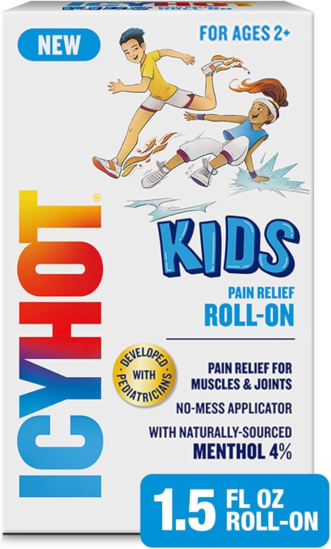 Icy Hot Kids No-Mess Pain Relief Roll-On Liquid with Naturally-Sourced Menthol 4%, Developed with Pediatricians, 1.5 oz.