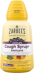 Zarbee's Adult Daytime Cough Syrup + Immune With Honey, Real Elderberry, Vitamin C, D & Zinc For Immune support, Drug & Alcohol-Free, Gluten-Free, Ages 12+, Natural Berry Flavor, 8 Fl. Oz,Liquid